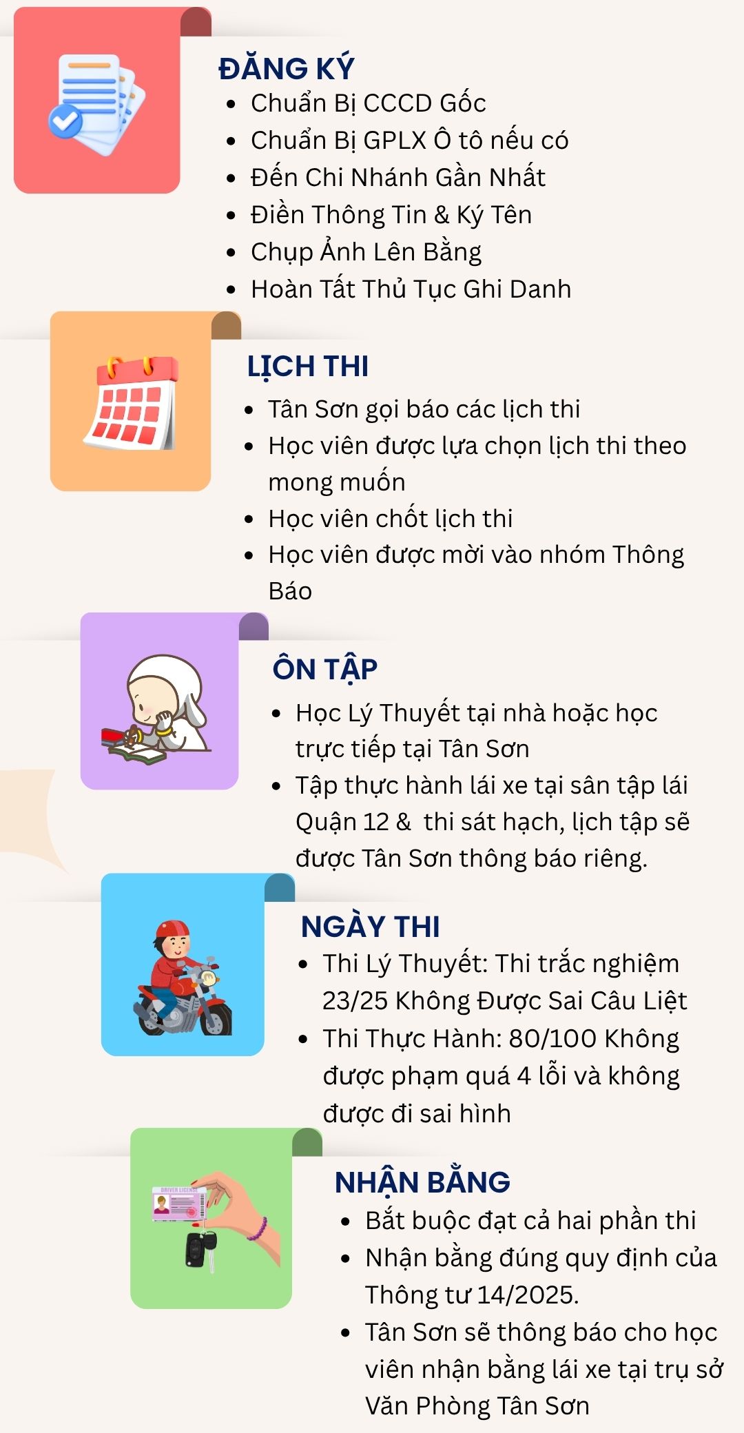 LỘ TRÌNH HỌC VÀ THI BẰNG LÁI XE MÁY HẠNG A TẠI TÂN SƠN